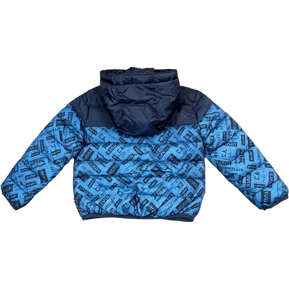 Levis Little Boys Full Zip Hooded Puffer Jacket Size 4 Navy Blue Water Resistant